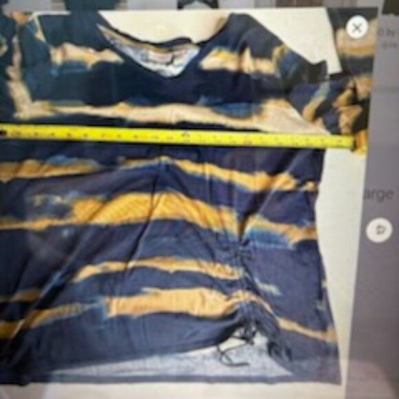 LOGO by Lori Goldstein Sz Large Tie-Dye Stripe Knit Top w/ Cinched Tie Ink - Picture 6 of 6